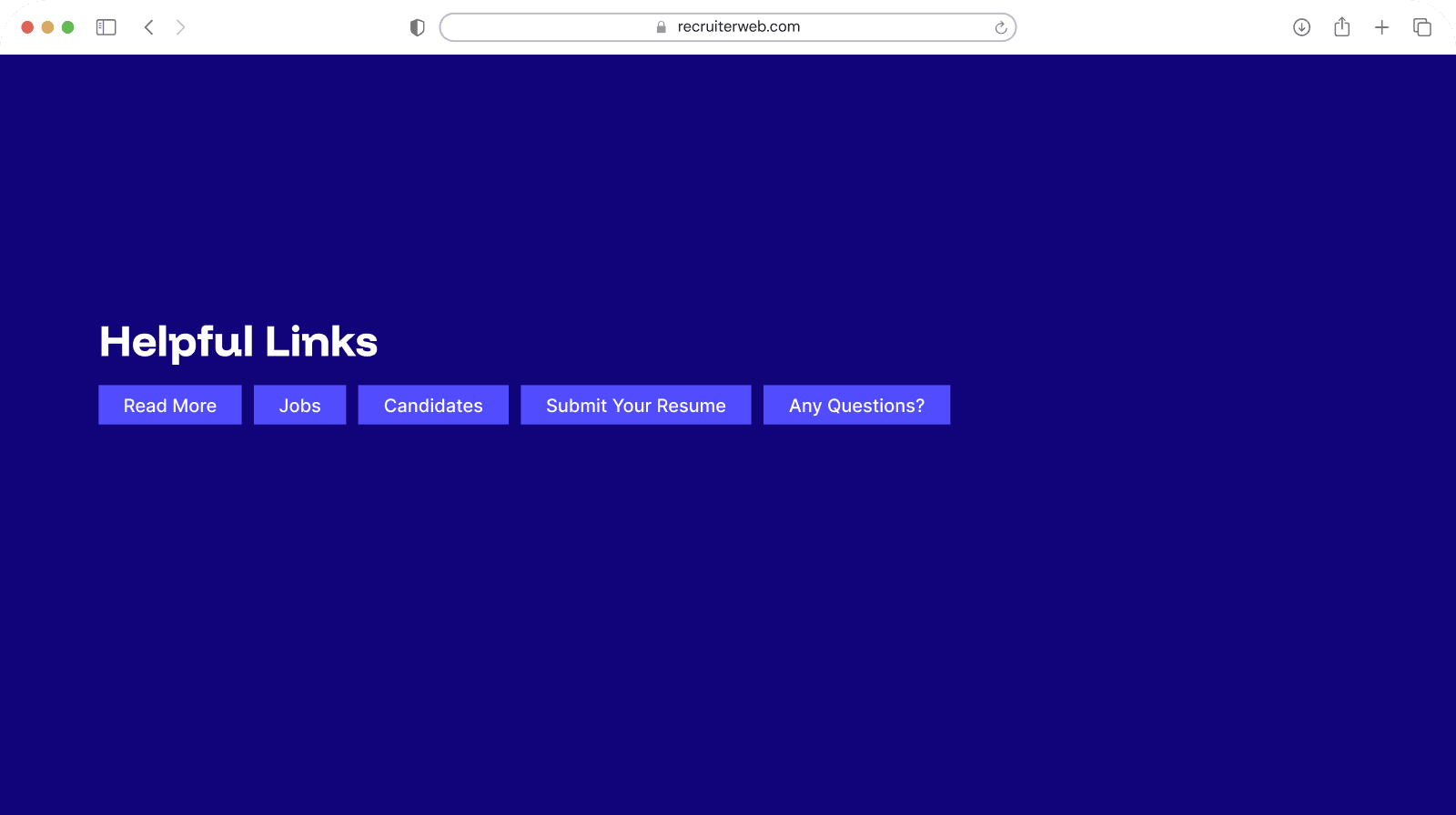 "Helpful Links" widget shown in a browser mockup, indigo color theme