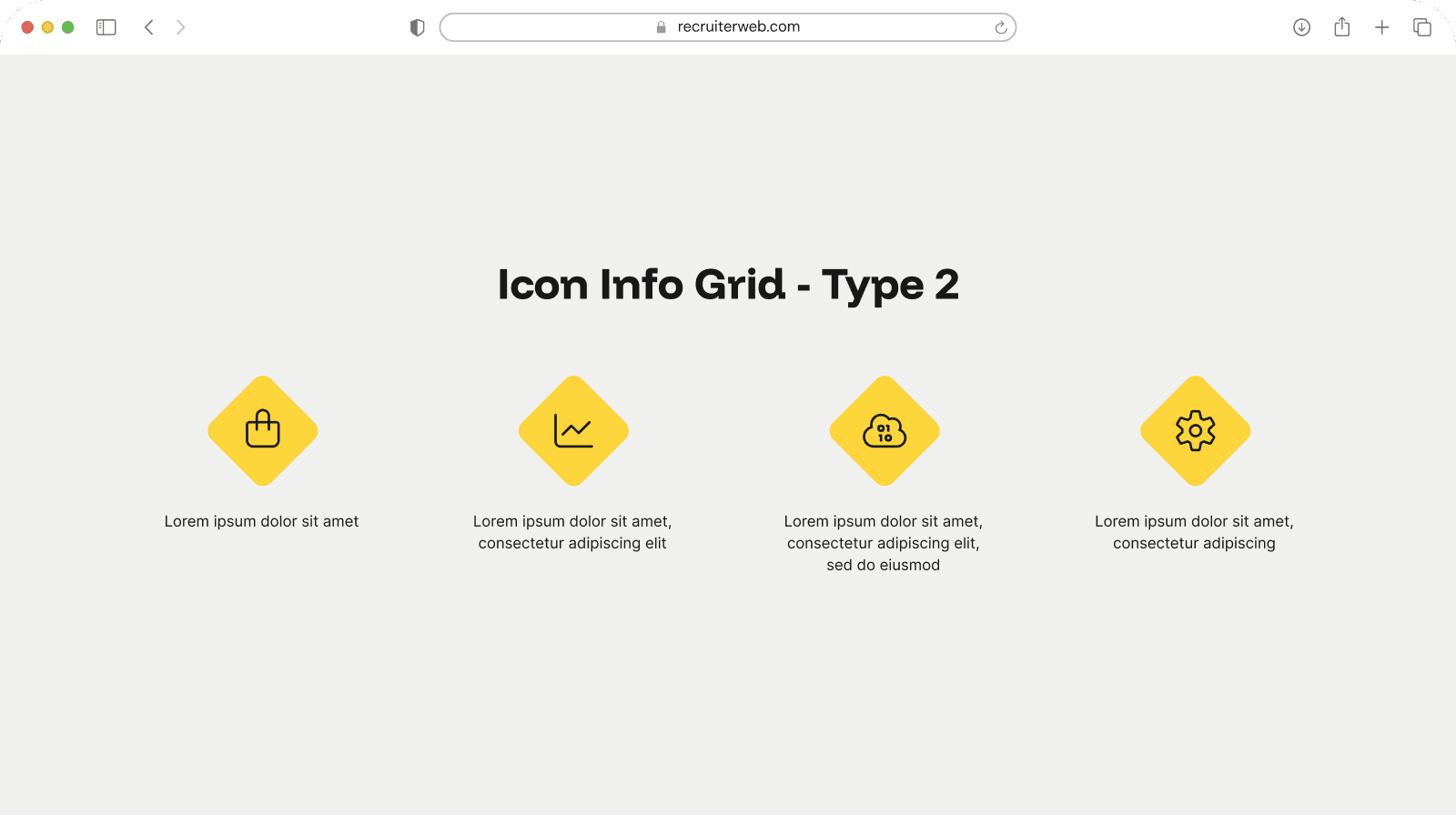 "Icon Info Grid Type 2" widget example: grid of diamond-shaped gradient icons
