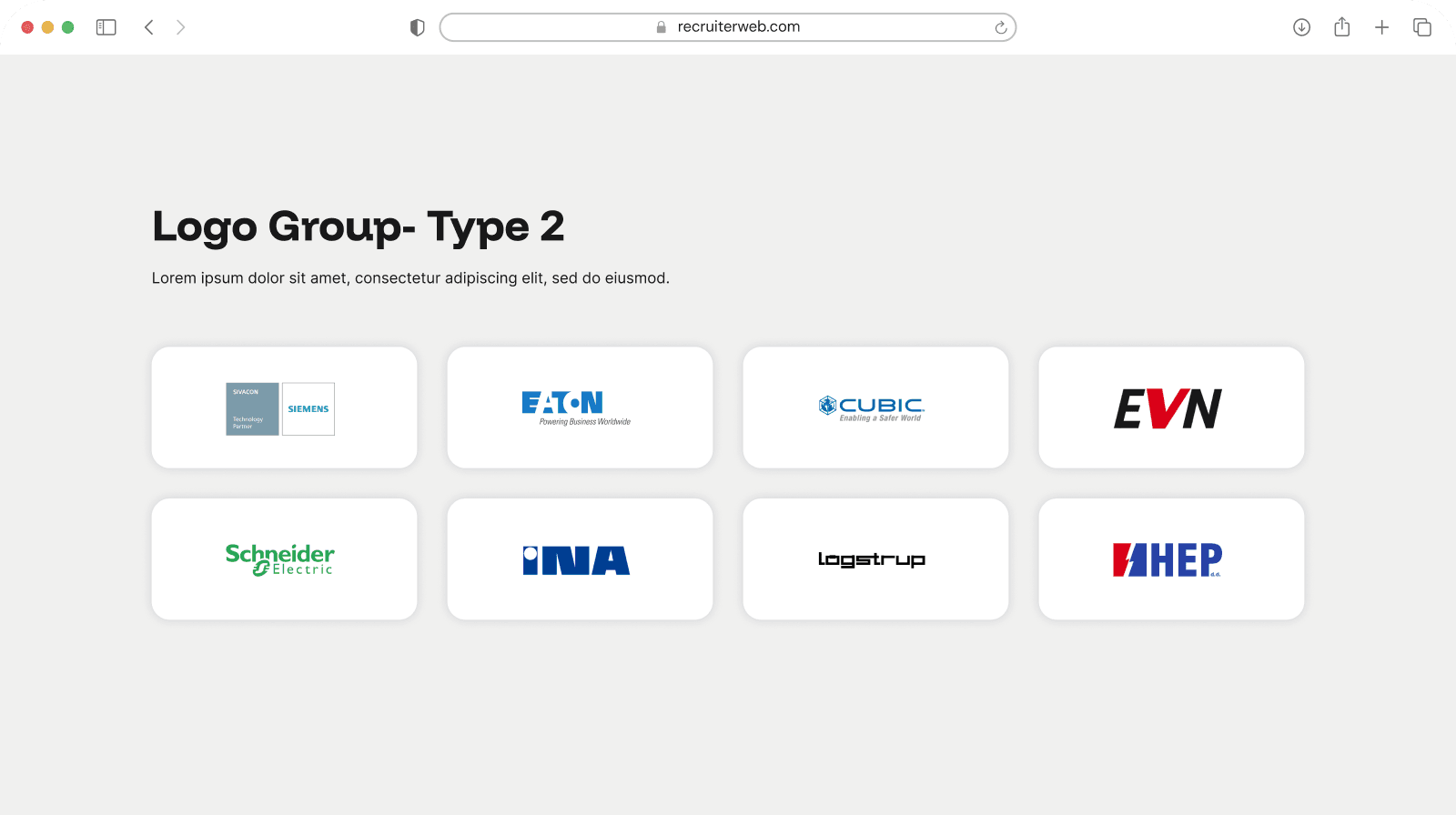 "Logo Group - Type 2" widget example: row of four partner logos