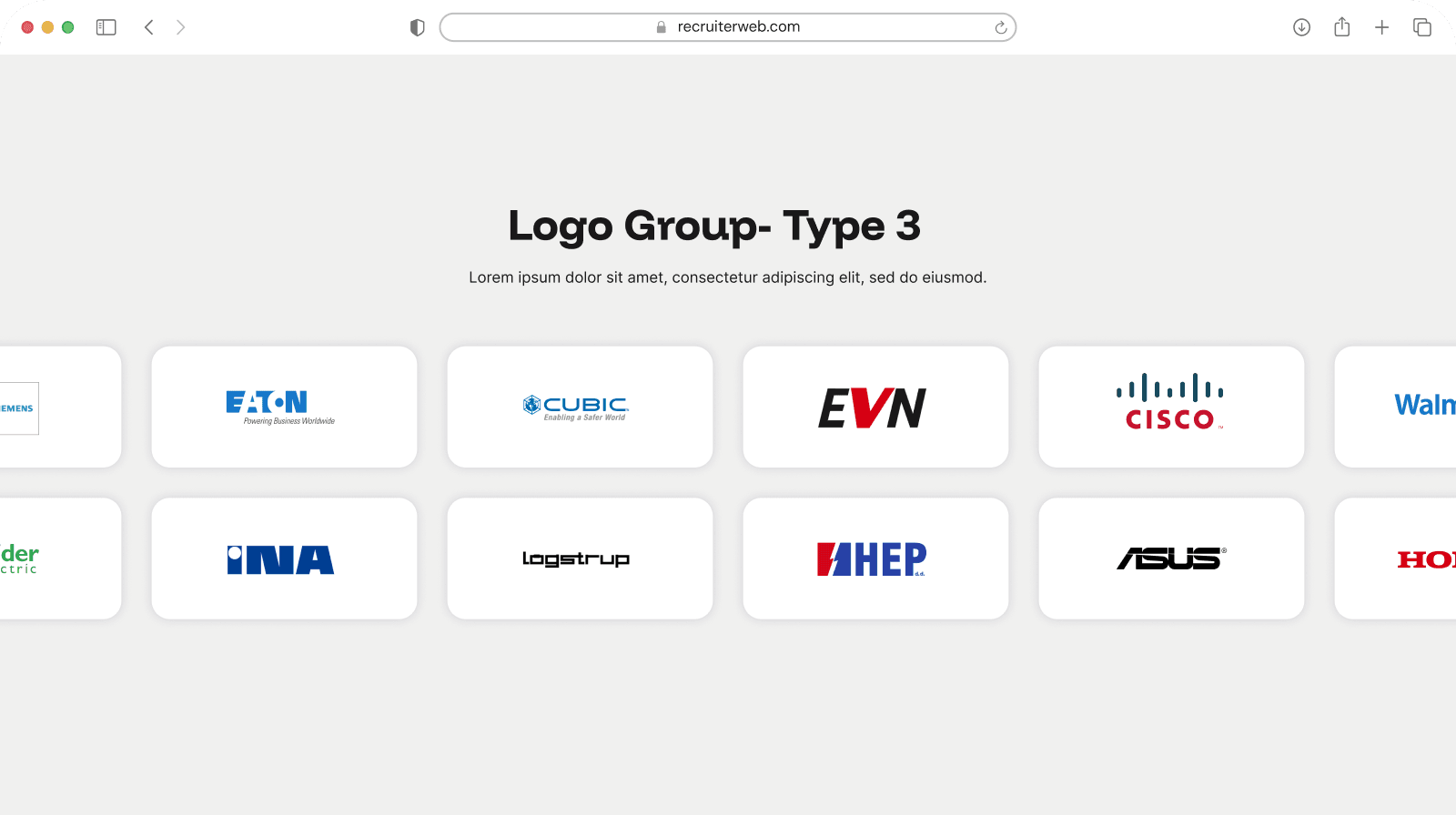 "Logo Group - Type 3" widget example: scrolling row of partner logos