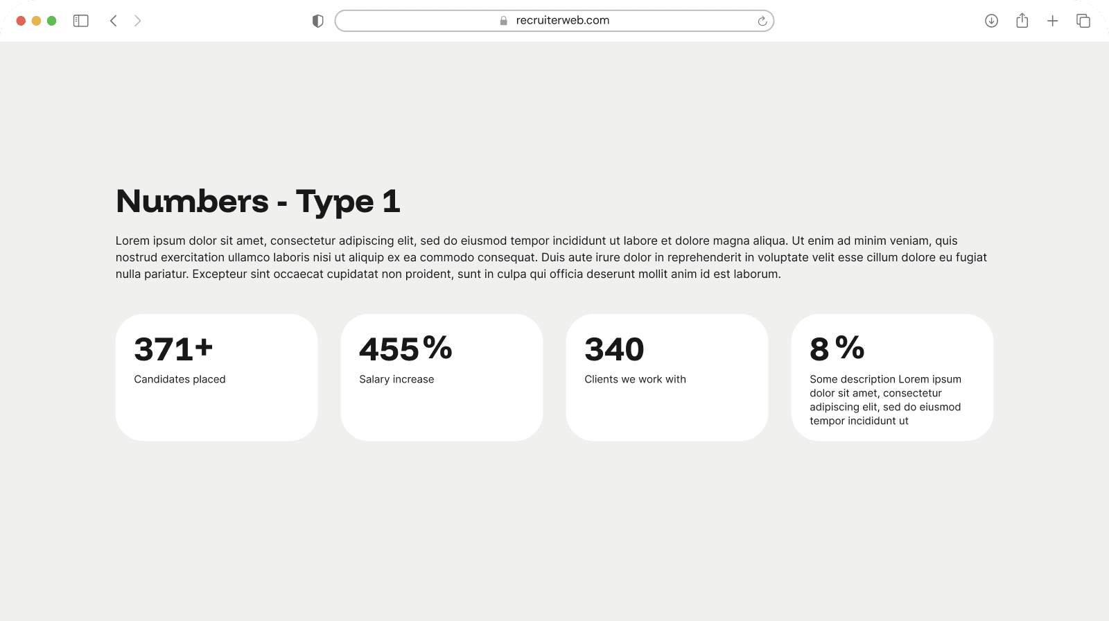 "Numbers Type 1" widget example: grid of statistic figures with labels