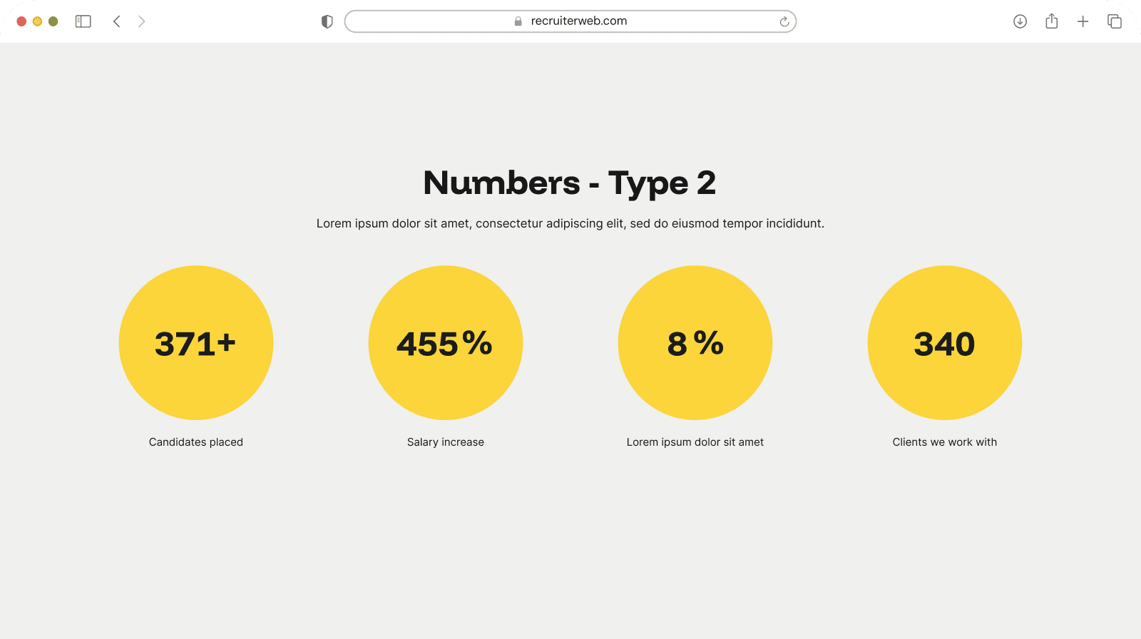 "Numbers Type 2" widget example: statistic figures in circular badges