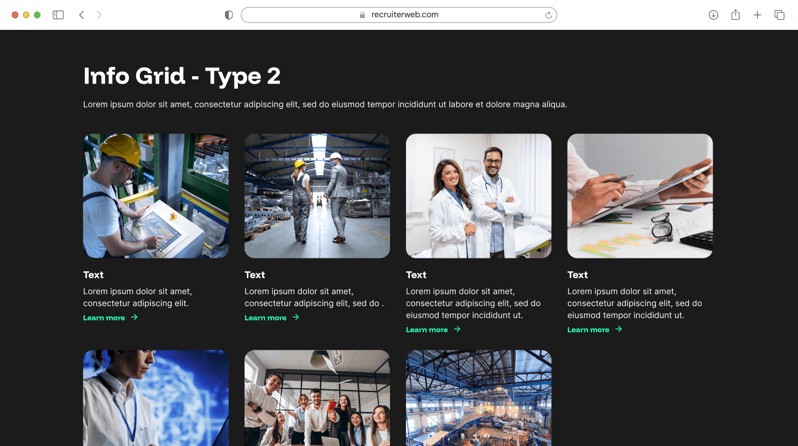 "Info Grid Type 2" widget example: four-item photo and text grid