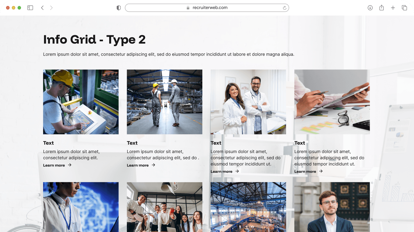 "Info Grid Type 2" widget example: four-item photo and text grid