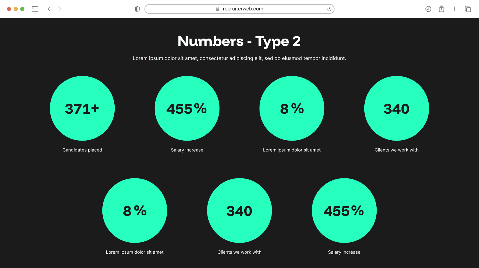 "Numbers Type 2" widget example: statistic figures in circular badges