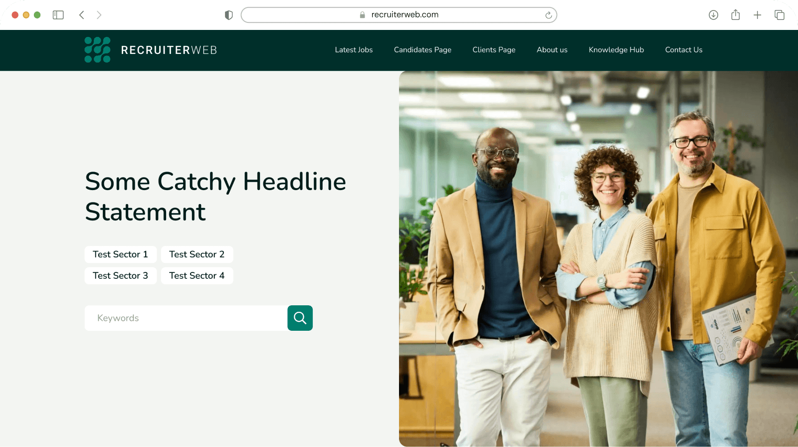 Website theme preview: dark navy hero with employer/candidate panels