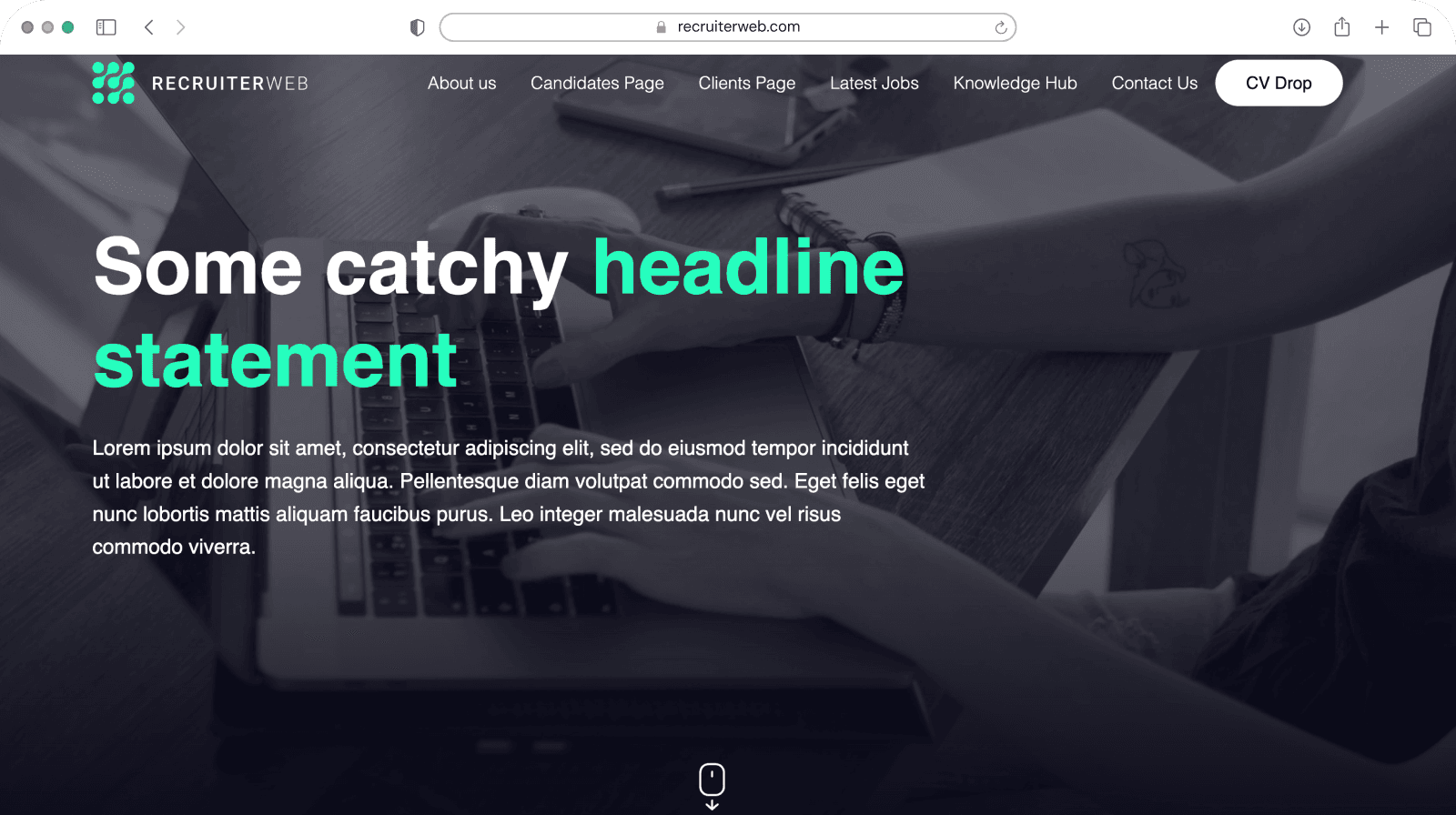 Website theme preview: pink hero with office collage photo and sector buttons