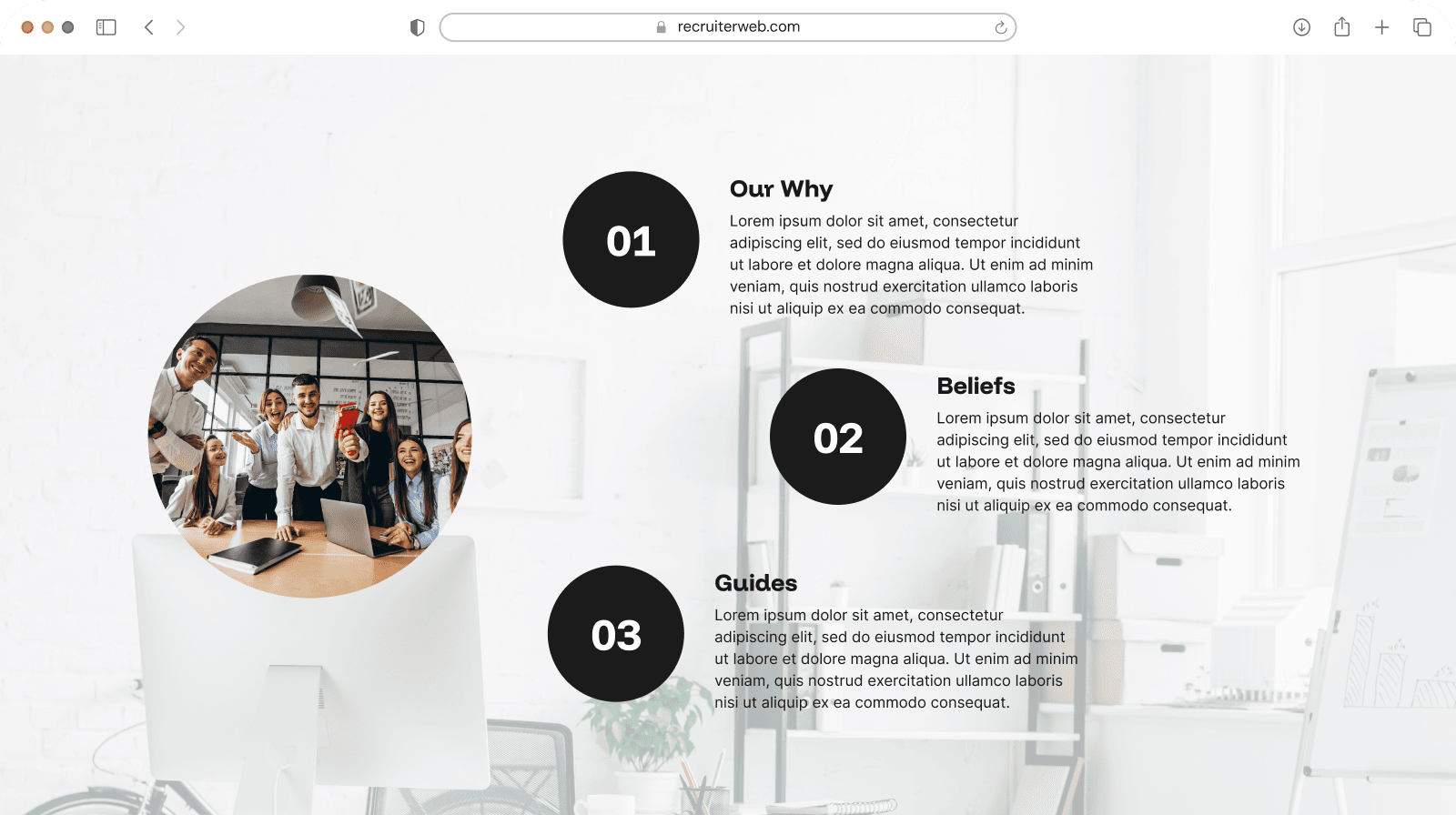 "Circular Numbered" widget shown in a browser mockup, light gray color theme