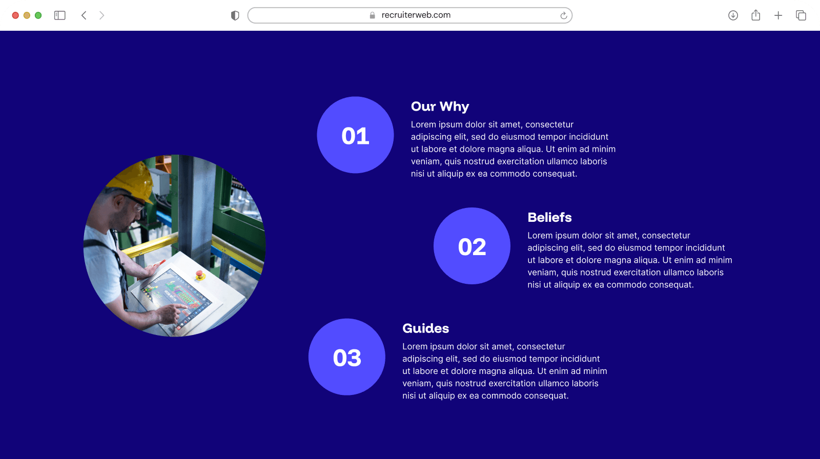 "Circular Numbered" widget shown in a browser mockup, indigo color theme