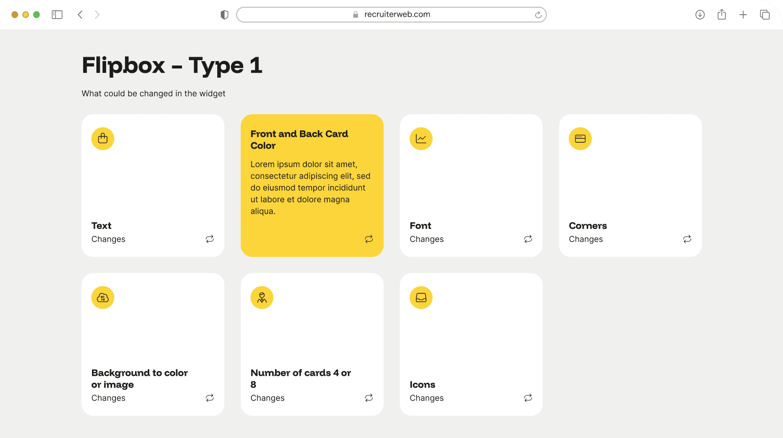 "Flipbox - Type 1" widget example: grid of flip cards with icon and title
