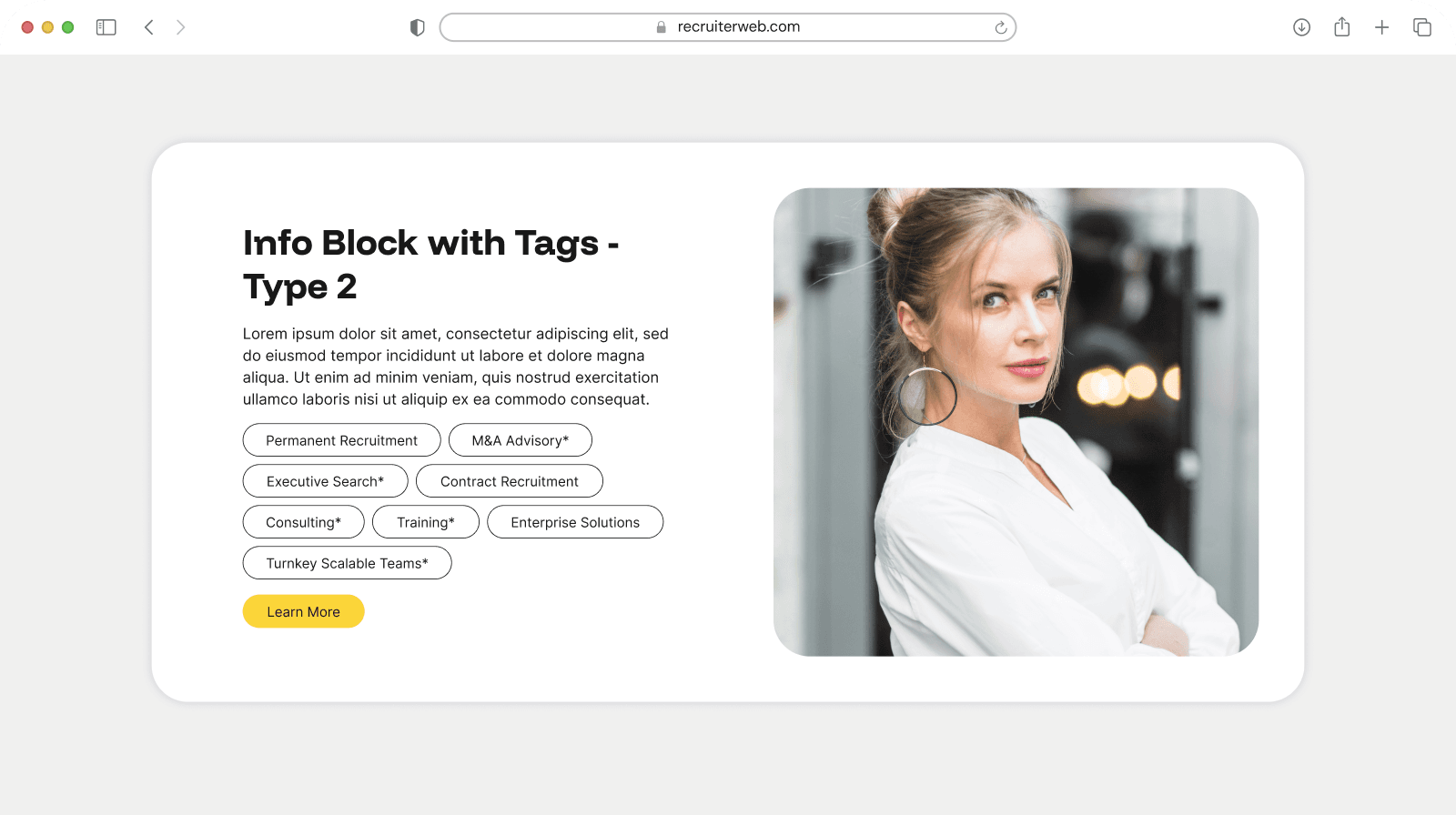 "Info Block with Tags - Type 2" widget example: numbered list over a photo