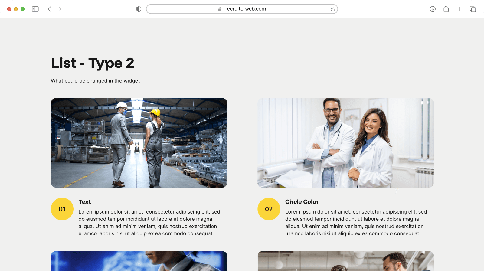 "List - Type 2" widget example: numbered list items paired with photos