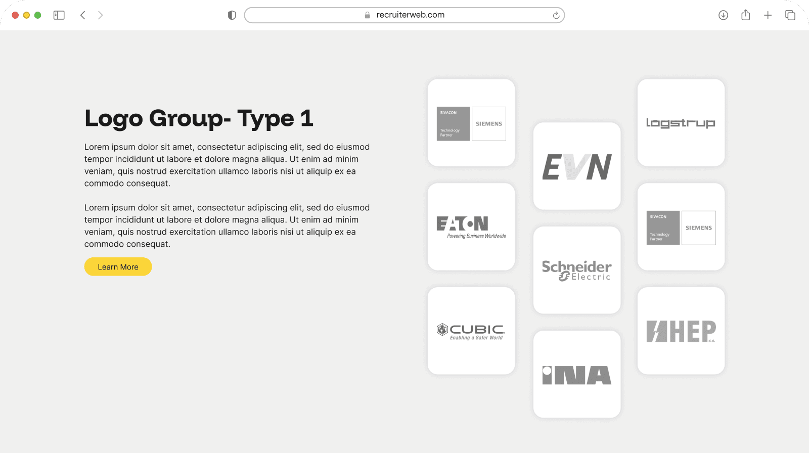 "Logo Group - Type 1" widget example: grid of partner logos