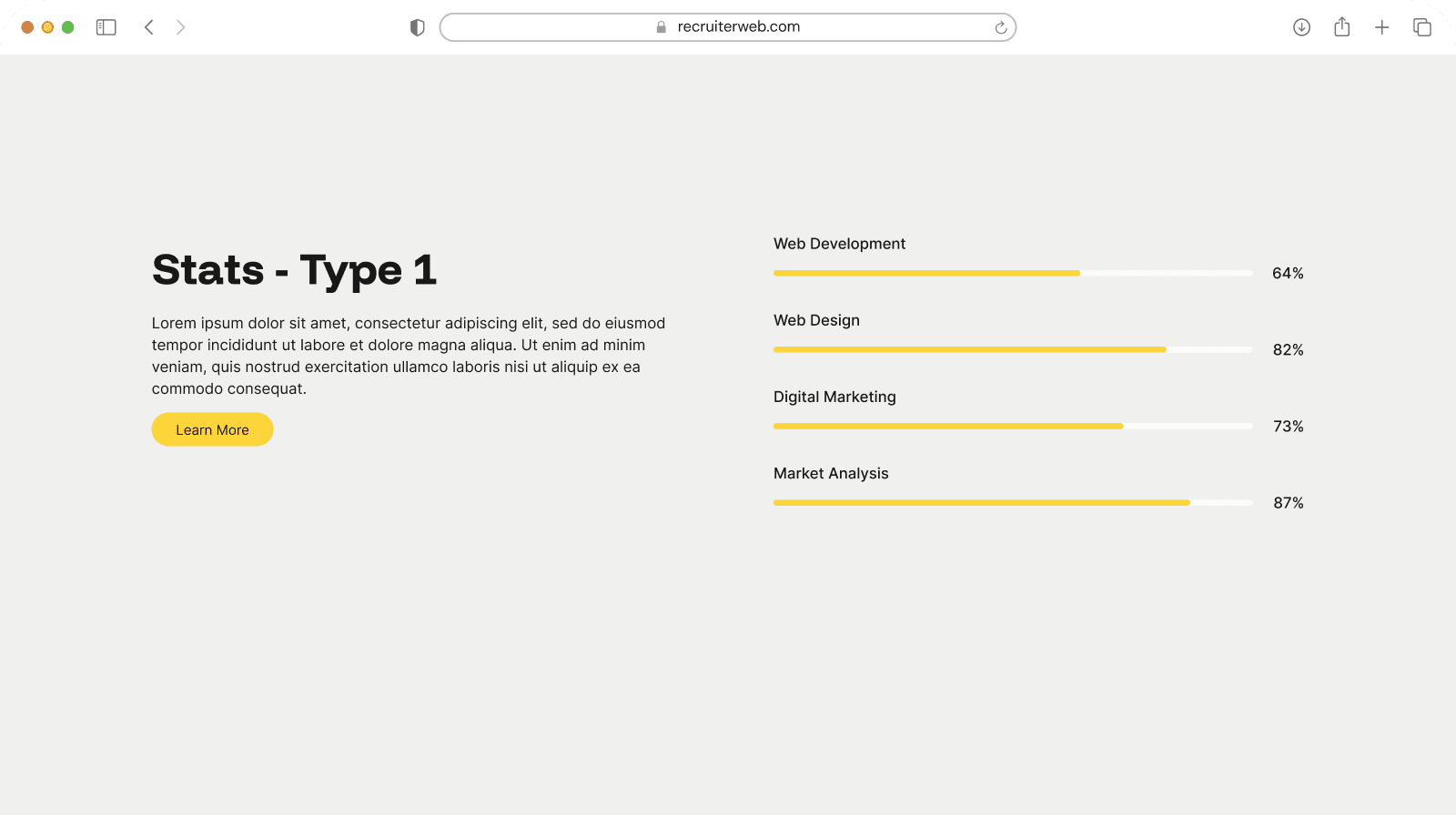 "Stats - Type 1" widget example: labeled progress bars with percentages