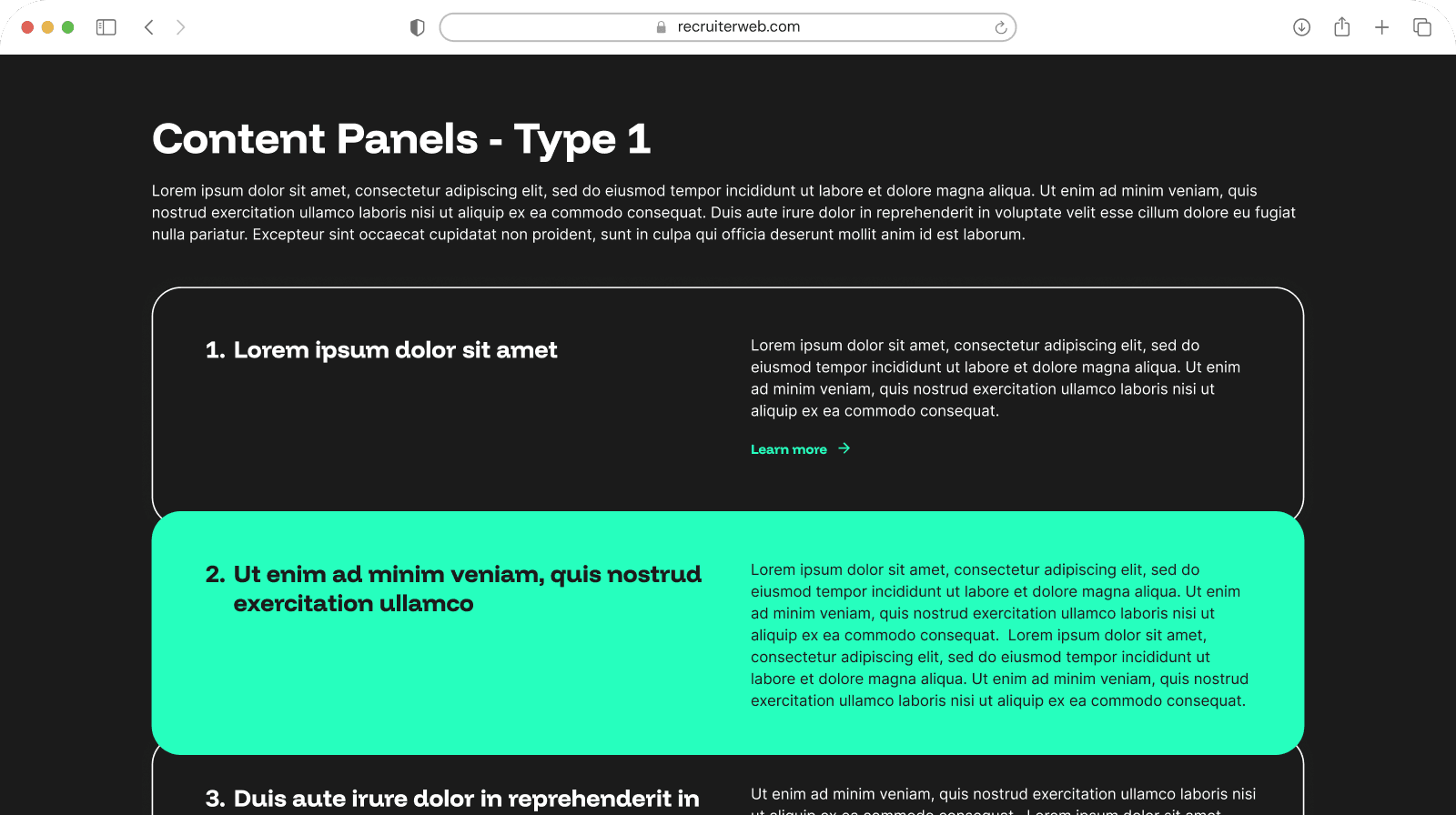 "Content Panels - Type 1" widget example, alternate panel color