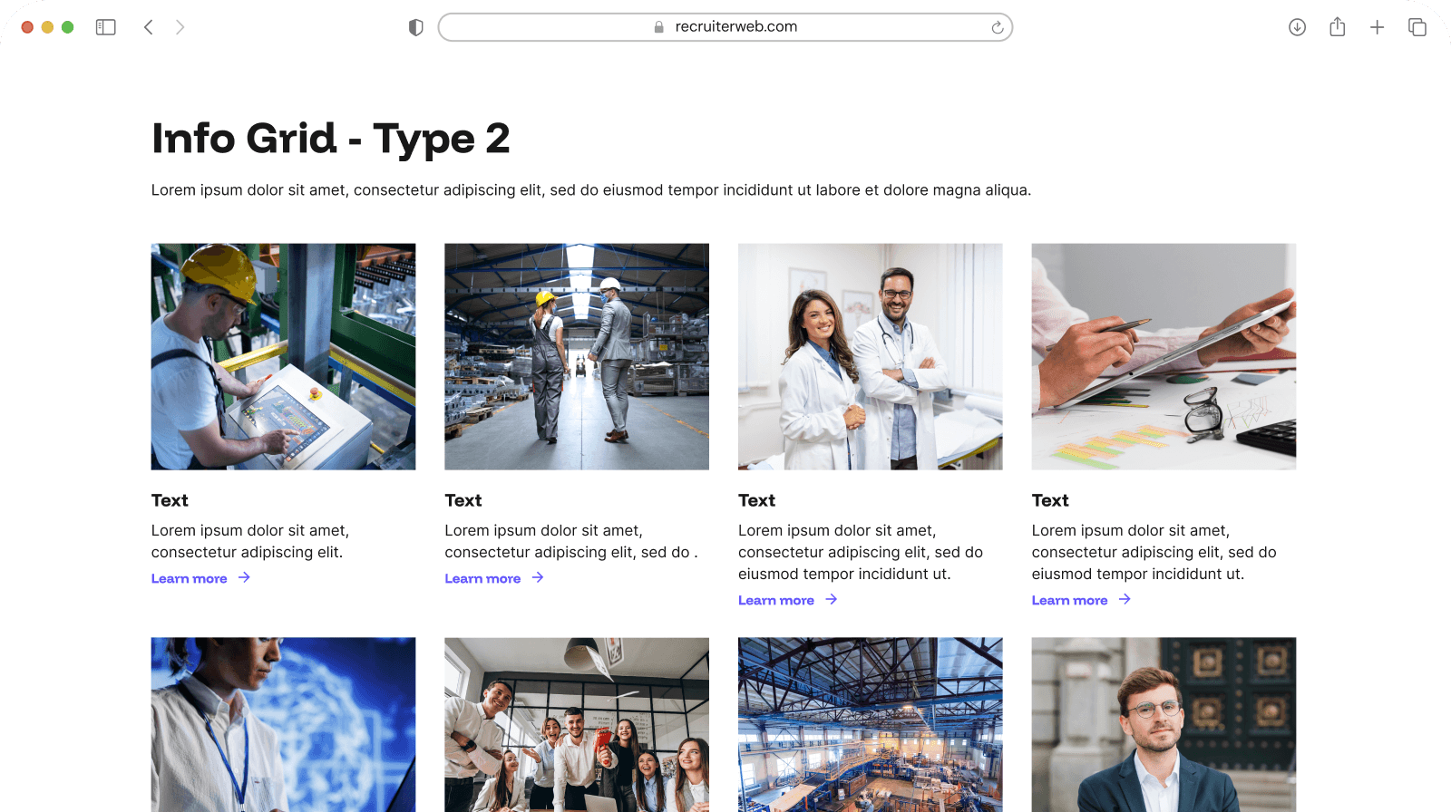 "Info Grid Type 2" widget example: four-item photo and text grid