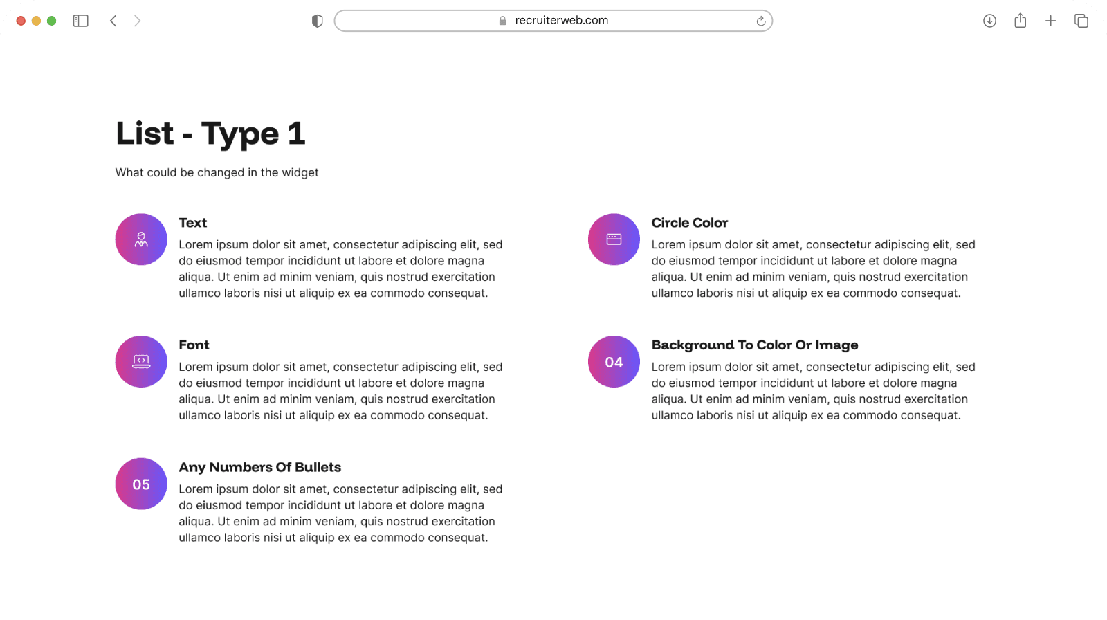 List type 1 bespoke design feature V4