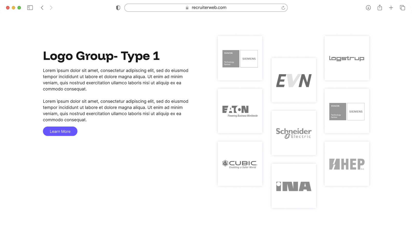 "Logo Group - Type 1" widget example: grid of partner logos