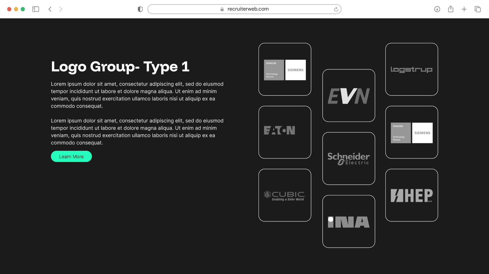 "Logo Group - Type 1" widget example: grid of partner logos
