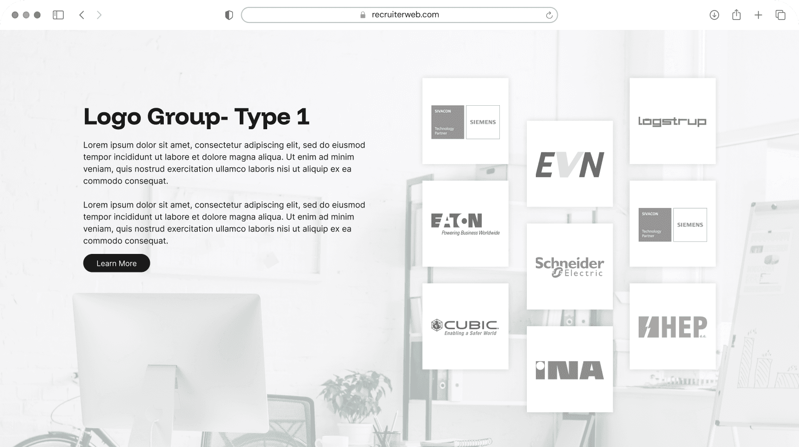 "Logo Group - Type 1" widget example: grid of partner logos