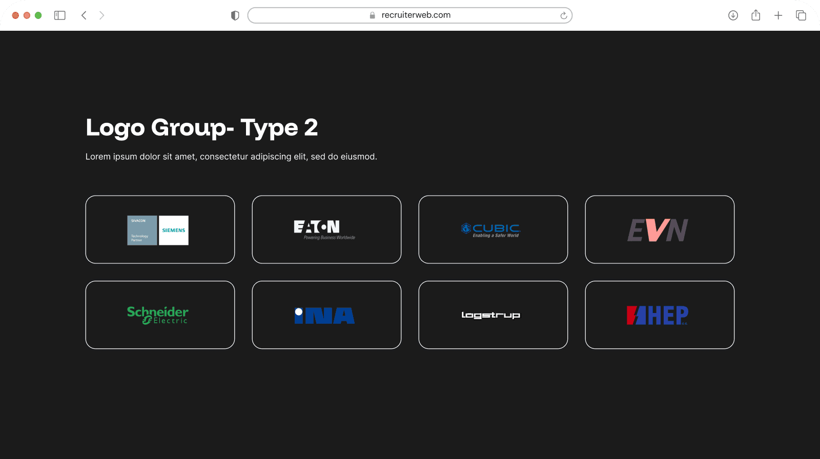 "Logo Group - Type 2" widget example: row of partner logos