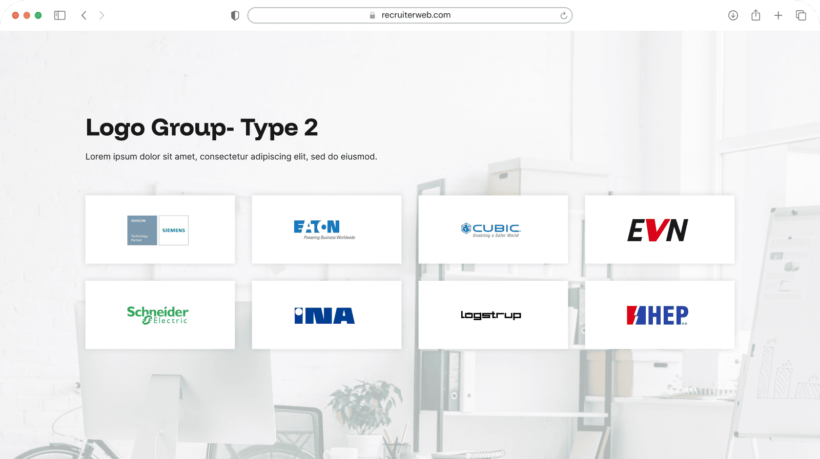 "Logo Group - Type 2" widget example: row of partner logos