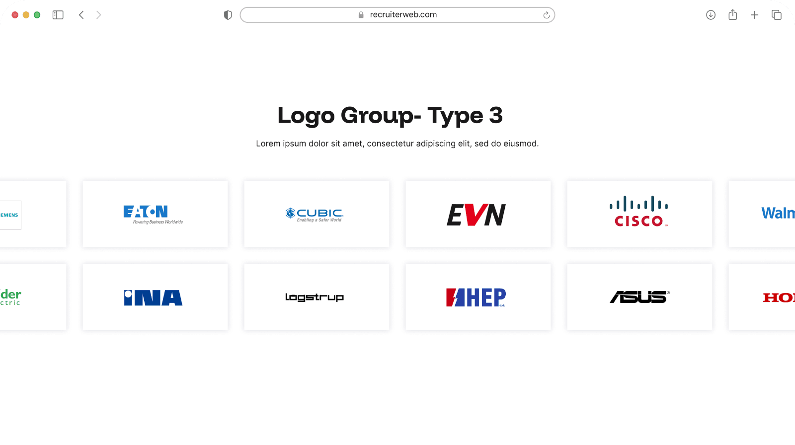 "Logo Group - Type 3" widget example: scrolling row of partner logos