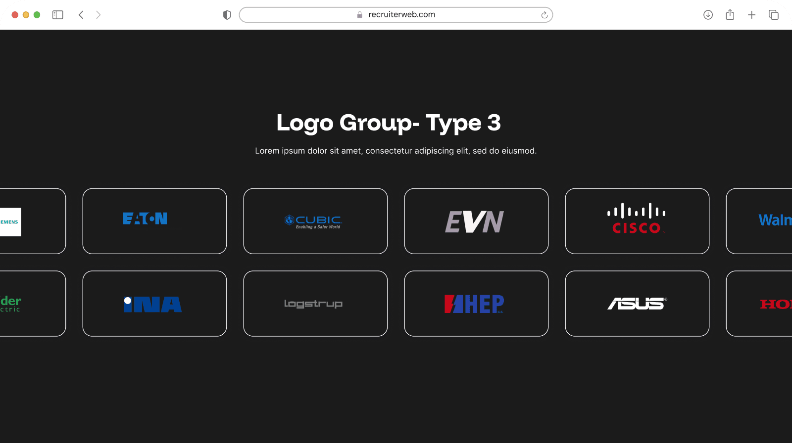 "Logo Group - Type 3" widget example: scrolling row of partner logos