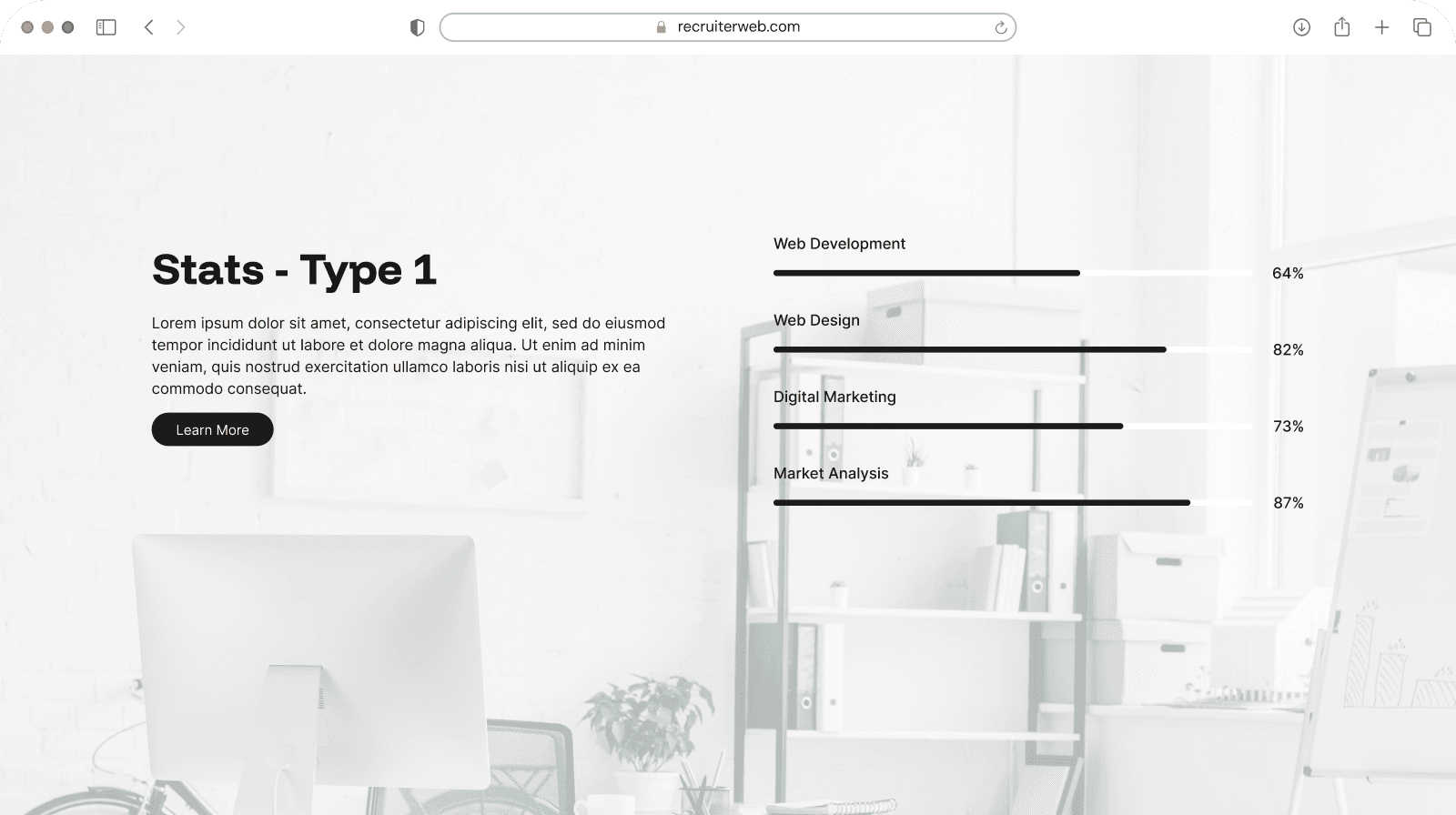 "Stats - Type 1" widget example: labeled progress bars with percentages