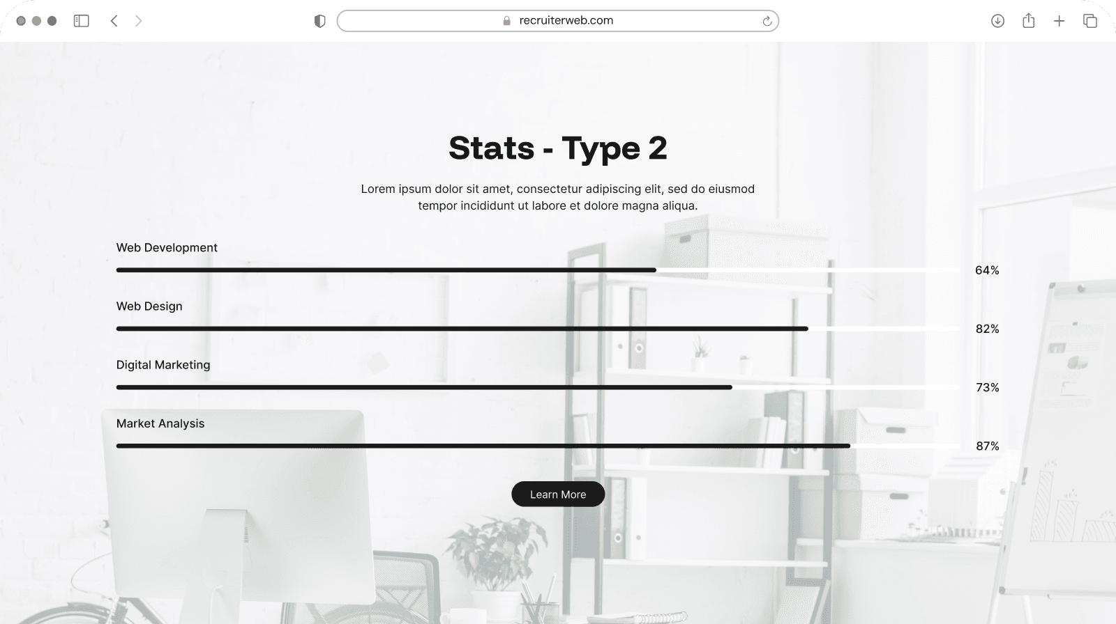 "Stats - Type 2" widget example: centered labeled progress bars with percentages