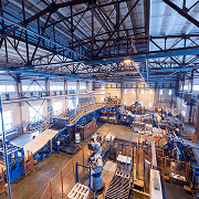 Circular photo of an industrial warehouse interior