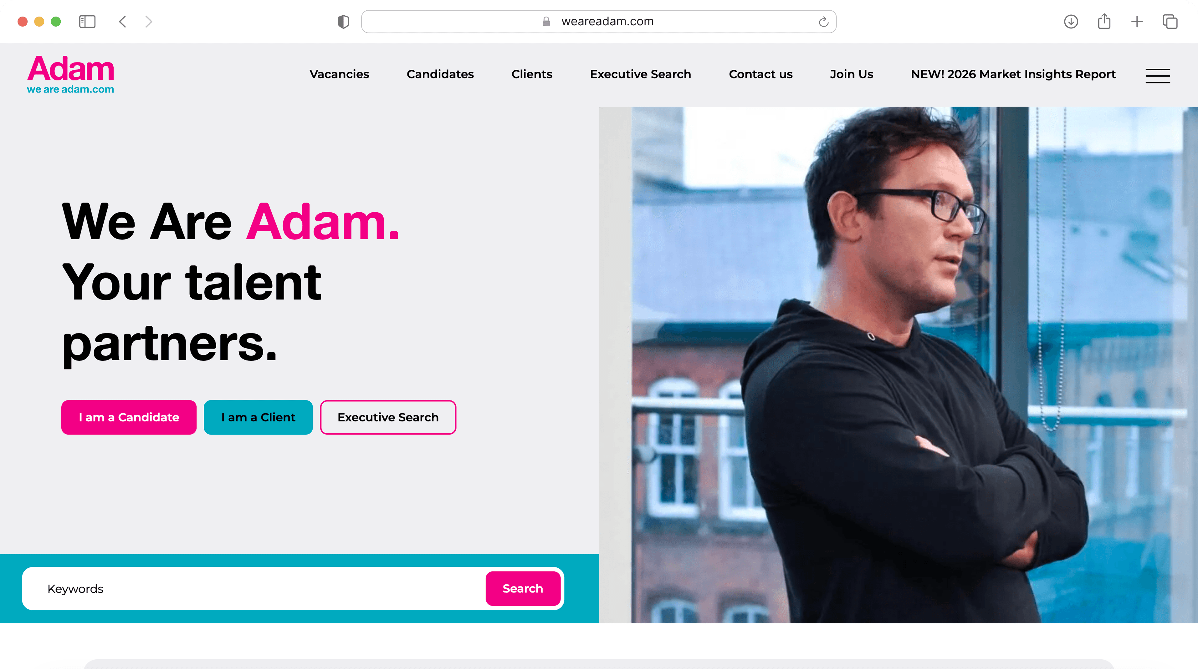 Homepage screenshot of We Are Adam website: "Your talent partners"